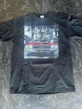 Live Fast Ride Slow Graphic T‑Shirt - Black with Red Car